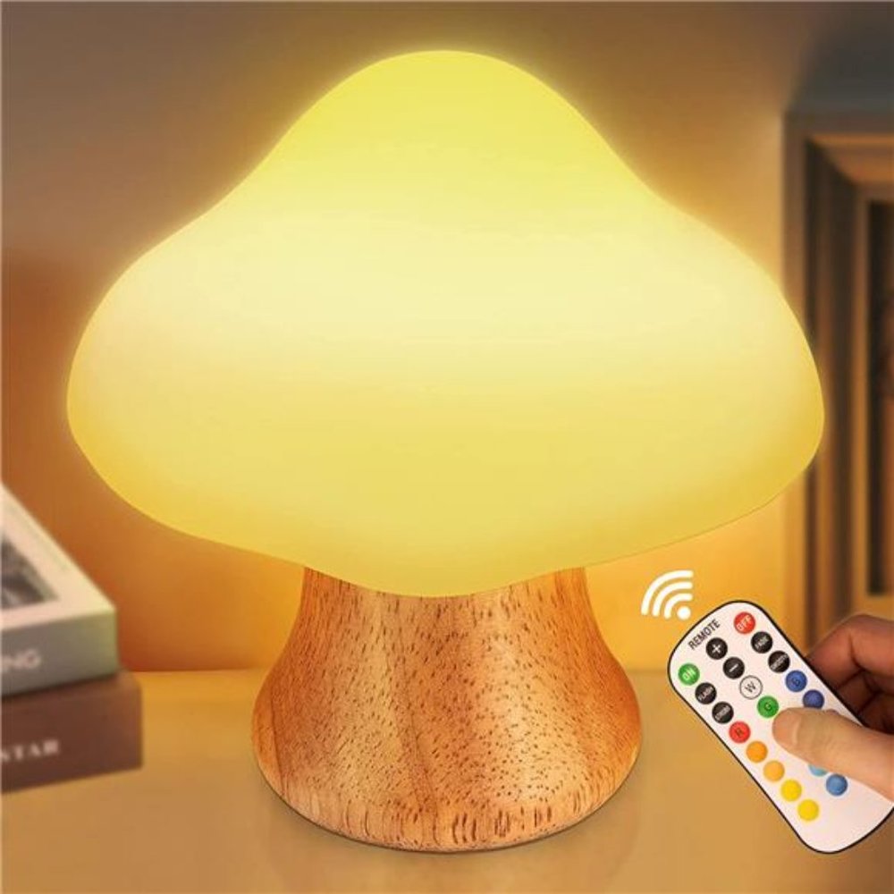 Light up Your Room Wooden Mushroom Lamp -16 Color Changing & Dimmable Mushroom
